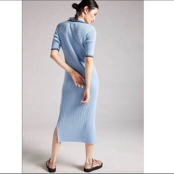 NEW Anthropologie Saturday Sunday✨ Blue Ribbed Polo Midi Dress - Picture 8 of 10
